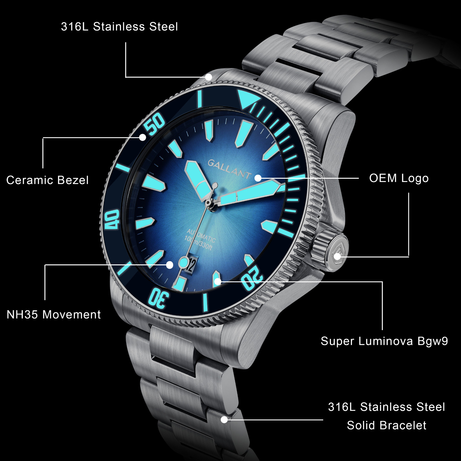  Classic nh35 movement mens watch customize automatic mechanical watches